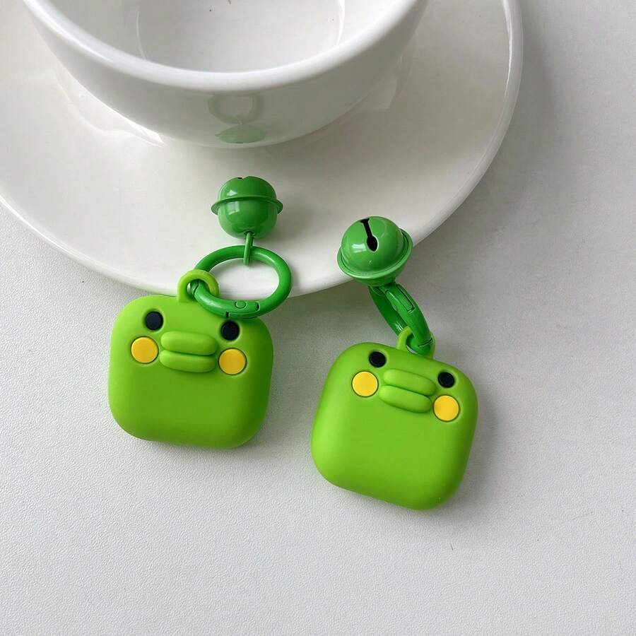 Japanese & Korean Cartoon Funny Apple AirTag Protective Case, Green Big Mouth Character With Hanging Ring & Bell, 3D Silicone Cover For AirTag Tracker, Compatible With Ninebot E80 E100 Electric Scooter Key, Anti-Lost Keychain Protector