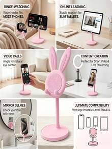Easter Bunny Phone Stand - Adjustable Height, Cute Pink Floral Design With Rabbit Ears And Bow, 0°-90° Adjustable Height, Durable ABS Material, Smartphone Desktop Organizer, Home Office Decor - Cute Cartoon Rabbit Design, Suitable For Office Desk, Home And Office Use, Rabbit Accessory - Multicolor - View 4