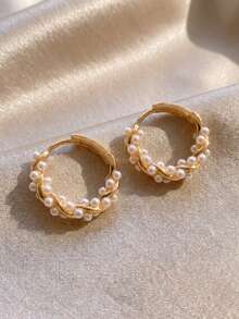 2pcs Circle Pearl Exquisite Niche Design Light Luxury Elegant Vintage Ear Cuffs Earrings - Multicolor - View 6