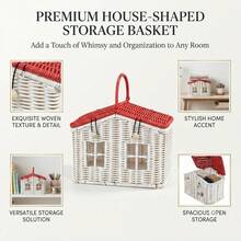 1pc Creative House-Shaped Woven Storage Box With Lid And Decorative Handle, Multi-Purpose Home Desktop And Shelf Organizer Basket, Fun Room Decor, Holiday Display Storage Box, Storage Basket - Multicolor - View 3