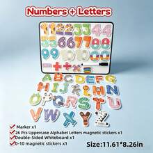 Magnetic Dry Erase Whiteboard Set With Animal Letter Magnets, Reusable Drawing Board, Water-Based Markers, 3 Random Combinations, Suitable For Home Creativity And Early Literacy Practice - Multicolor - View 7