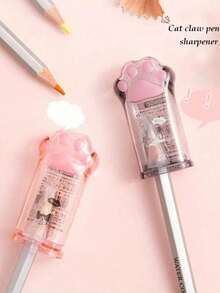 1pc Plastic Cat Paw Pencil Sharpener, Manual Operation, No Battery Required, Suitable For School And Office Stationery, Back To School Season - Random Color - View 3