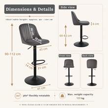 Goeurvant Height Adjustable Bar Stools 360° Swivel Breakfast Bar Chairs With Backrest And Matte Black Metal Base Modern Counter Stools For Living Room And Home Bar Set Of 2/4/6-Dark Grey Velvet - Dark Grey Velvet - View 4