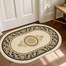 1pc Oval Flannel Door Mat, Soft Comfortable Absorbent Non-Slip Machine Washable With Non-Slip Backing, European Floral Scroll Pattern Design, Suitable For Entrance, Living Room, Bedroom, Kitchen, Bathroom, Laundry Room, Patio And Holiday Decor, Multi-Functional Home Floor Mat, Entryway Rug, Kitchen Bathroom Carpet - Multicolor - View 5