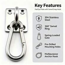 1/2/4pcs Ceiling Hooks, 360° Rotating Installation, With D-Ring Lock, Stainless Steel Mounting Bracket, Suitable For Swing Chair/Hammock - Silver - View 5
