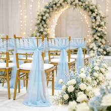 10pcs Elegant Light Blue Tulle Chair Back Bow Set, Corridor Wedding Chair Back Decor, Holiday Church Banquet Ceremony Reception Chair Tulle Set, Photography Props, Birthday Party Home Decor - Baby Blue - View 11