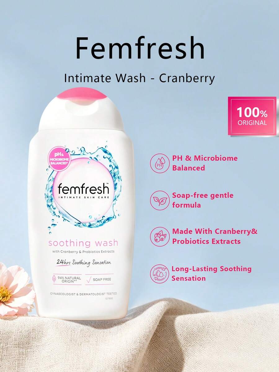 Femfresh 250毫升/8.45液盎司蔓越莓女性私处清洁液，pH值平衡温和清洁，无皂基，低致敏性，清洁清爽，适合日常使用，节日礼物，母亲节礼物