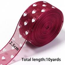 10 Yards/Cuộn ruy băng lưới tulle polyester 2.5cm in hình trái tim, vân lưới chiffon, phụ kiện tóc quần áo DIY, vật liệu đóng gói hộp quà bó hoa, ruy băng trang trí tiệc sinh nhật Giáng sinh đám cưới Năm mới - dây đai - Xem 7