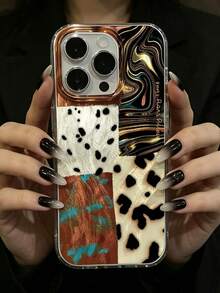 Maillard Collage Leopard Print Phone Case, Vintage Gold Foil Patchwork Phone Case, Suitable For IPhone 17 Pro Max 17 Pro 17 16 Pro Max 16 Pro 16 15 Pro Max 15 Pro 15 14 Pro Max 14 Pro 13 Pro Max 12 Pro Max 11, Fashionable Shockproof Anti-Drop Phone Case - Multicolor - View 3
