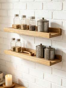 2pcs Solid Wood Floating Wall Shelves, Nordic Style L-Shaped Anti-Drop Wall-Mounted Storage Racks, Bedroom Living Room Kitchen Decorative Display Shelves, Photo Book Spice Storage Racks - Multicolor - View 3