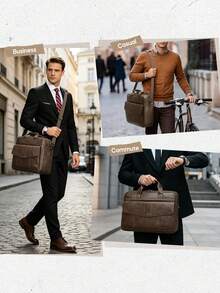 NEWHEY Men's Messenger Bag, 16-Inch Laptop Bag, PU Leather Briefcase, Vintage, Large Capacity Organizer, Work Business Travel, Professional Anti-Theft - Multicolor - View 3