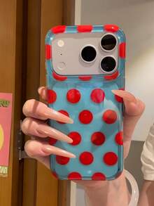 Ốp lưng điện thoại Clear Mint Cherry Red họa tiết chấm bi, tương thích với Apple 17 Pro Max, 16, 17 Pro, 15, 16 Pro Max, 17, 18 Pro Max, bề mặt nhẵn, chống rơi bảo vệ, phong cách độc đáo cho nữ - Màu xanh lam - Xem 1