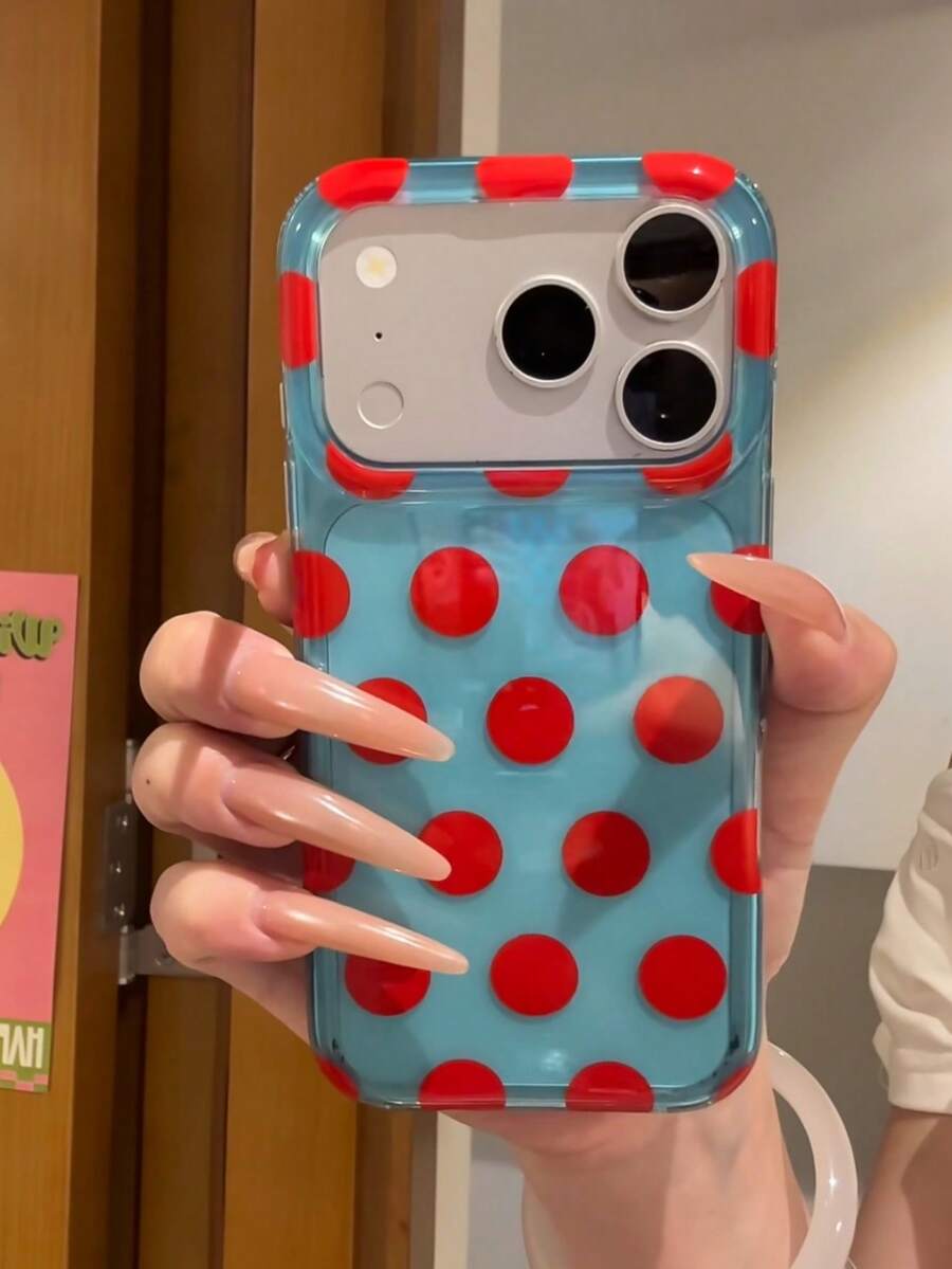 Ốp lưng điện thoại Clear Mint Cherry Red họa tiết chấm bi, tương thích với Apple 17 Pro Max, 16, 17 Pro, 15, 16 Pro Max, 17, 18 Pro Max, bề mặt nhẵn, chống rơi bảo vệ, phong cách độc đáo cho nữ - Màu xanh lam - Xem 1