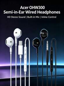 Acer Semi-In-Ear Wired Earphones, HD Stereo With Microphone And Inline Control, 3.5mm Universal Wired Headset For Phone And Computer, Comfortable For Long-Term Wear - View 2