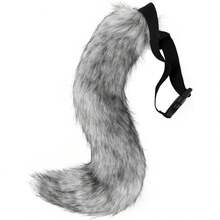 3pcs Wolf Ear Headband + Plush Wolf Gloves + Tail Set, Handmade Faux Fur Cosplay Halloween Costume Party - Grey - View 4
