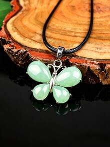 Natural Crystal Butterfly Pendant Necklace, Pink Quartz, Amethyst, Tiger Eye, Multicolor Options, Unique Niche Stone Accessory Gift - Butterfly Pendant - View 7