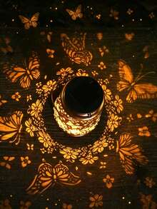 1PC Antique Bronze Hollow Butterfly Solar Hanging Lantern, Shadow Projection LED Solar Lamp, Outdoor Waterproof Decor Ornament For Patio Yard Porch Garden Daily & Festival Lighting - Multicolor - View 4
