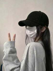 1件女款復古泰迪羊羔絨素色棒球帽，可調節帽圍，英式做舊設計，防曬透氣女用棒球帽 - 棒球帽 - 查看 8