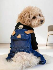 PETCIRCLE قطعة واحدة ملابس حيوانات أليفة كلب صغير جرو جمبسوت لطيف بتصميم 2 في 1 مع مشبك المقود بنمط بانك - أسود - متعدد الألوان - مشاهدة 1