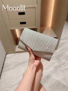 Mini Metallic Glitter Flap Box Bag - Luxury Minimalist Clutch, Perfectly Matching With Bridal Party, Prom Bag For Party, Wedding Items - Silver - View 2
