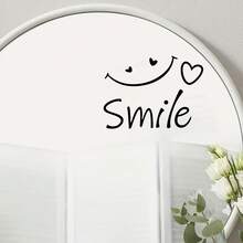 1PC Minimalist Healing Style 'Smile' Static Window Sticker, PVC Material Easy To Remove And Reusable, Suitable For Bathroom, Bedroom, Makeup Mirror And Other Scenes - Black - View 1