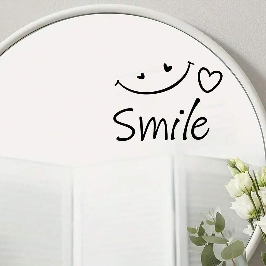 1PC Minimalist Healing Style 'Smile' Static Window Sticker, PVC Material Easy To Remove And Reusable, Suitable For Bathroom, Bedroom, Makeup Mirror And Other Scenes - Black - View 1
