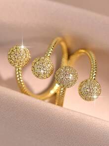 1pc Personalized Sphere Gold Plated Rings Hip Hop Cubic Zirconia Shiny Ring For Women Wedding Halloween Teacher's Gift Copper Jewelry - 4-round - View 7