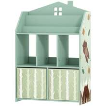Kinderopbergmeubel, kinderboekenkast met open planken en 2 stoffen lades, MDF, groen - A - Bekijken 2
