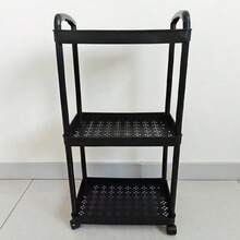 Three-Layer Pulley Mobile Storage Cart - Easy-Assembling Plastic Storage Rack For Bathrooms, Kitchens, RVs, Offices And Workshops, Featuring 3 Hanging Baskets And 3 Layers Of Shelves, Saving Space - Multicolor - View 2