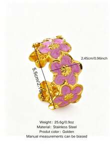 1pc Gentle Style Stainless Steel Women's Bracelet With Enamel Floral Design, Suitable For Party/Date Wear - Yellow Gold - View 12