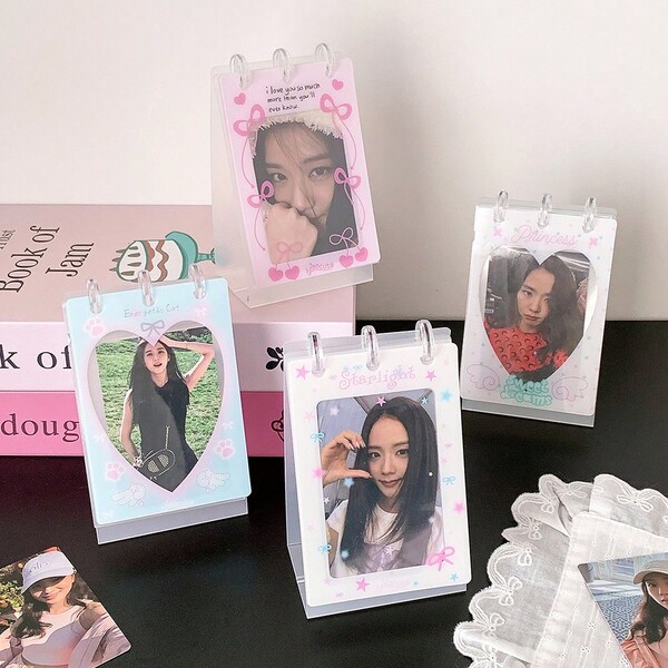 Y2K Heart Cutout Acrylic Photo Frame Stand, Cute Bow Star Desktop Photocard Holder, K-Pop Idol Card Display Stand, Pink/Blue/White