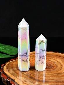 Colorful Craft White Turquoise Hexagonal Prism Rainbow Halo Single Point Crystal Tower Home Decor Healing Stone - Colored Turquoise Pillar - View 3
