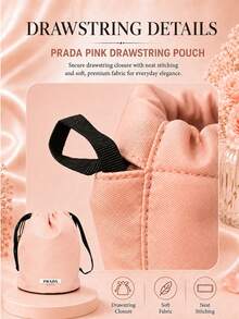 Prada Pink Drawstring Storage Bag, 15.5cm Wide X 20.5cm High, 1pc, Soft And Lightweight Fabric, Drawstring Closure, Suitable For Storing Makeup And Miscellaneous Items For Outings, Gift For Friends And Family - Pink - View 9