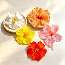 2pcs Women's High-End Elegant Beach Vacation Style Artificial Hibiscus Flower Hair Clips, Sweet Versatile Girl Travel Photo Hair Accessories, Artificial Flower Side Clip Hair Accessory Suitable For Daily Use - Blue - View 7