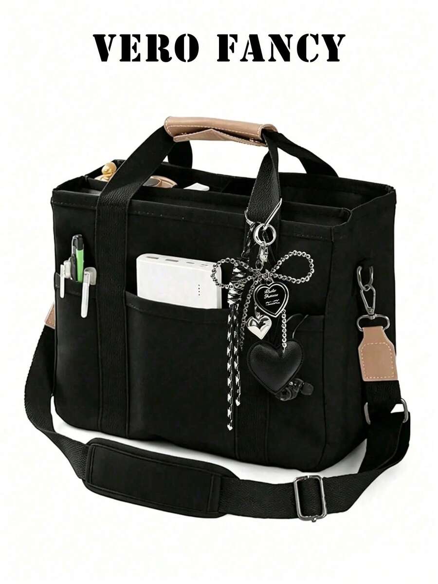 New Large Capacity Multi-Compartment Women's Tote Bag, Fashionable Minimalist Versatile Handbag With Unique Design, Portable Adjustable Shoulder Strap, Mom Shoulder Crossbody Bag Suitable For Work, Commute, Outing, Shopping And Storage - Black - View 1