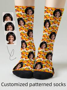 1 Pair Customizable Men's Mid-Calf Socks With Personalized Face Pattern, Any Face Can Be Printed On Socks, Personalized Photo Socks, Fun Custom Image Mid-Calf Socks, Suitable For Valentine's Day, Birthday, Gift Giving, Thanksgiving And Other Occasions, Personalized Customization - Multicolor - View 10