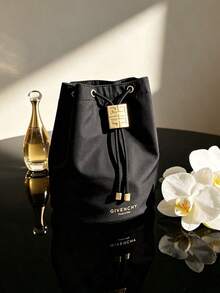 Givenchy Parfums Black 4G Logo Round Cosmetic Bag, Portable Handheld Travel Makeup Storage Pouch - Black - View 1