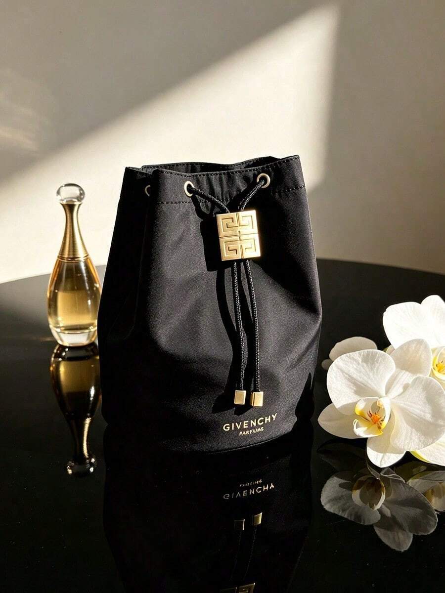 Givenchy Parfums Black 4G Logo Round Cosmetic Bag, Portable Handheld Travel Makeup Storage Pouch - Black - View 1