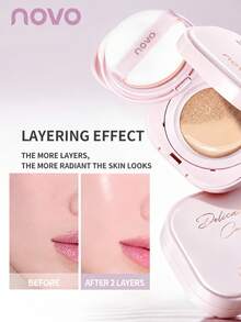 NOVO Phấn nền cushion che khuyết điểm dưỡng ẩm, làm mịn da và che phủ khuyết điểm, hộp phấn nén cầm tay tiện lợi dễ dặm lại, phù hợp trang điểm hàng ngày và hẹn hò ngoài trời - 02#Màu da tự nhiên - Xem 5