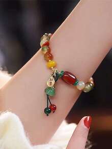 New Chinese Style Colorful Beaded Women's Bracelet, Vintage Natural Stone Handmade Chain Woven Rope Bracelet Jewelry Gift - Multicolor - View 3