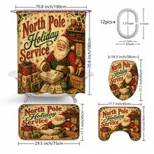 1pc/4pcs Christmas Santa Claus Multi-Functional Bathroom Decor Shower Curtain Set, Free 12 Hooks, Premium Holiday Atmosphere, Bathroom Mat, U-Shaped Rug And Round Toilet Lid Cover, Suitable For All Christmas Occasions - Santa Claus 2 - View 3