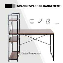 Escrivaninha de canto com espaço de armazenamento de design industrial e uma estante de 3 prateleiras em aglomerado com efeito de nogueira. - A - Ver 7
