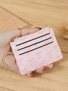 With A Chain Keychain Women's Credit Card Bag, Ultra-Thin Portable Cash, Credit Card, Coin Pocket Card Bag, Suitable For Carrying Around - Pink - View 9