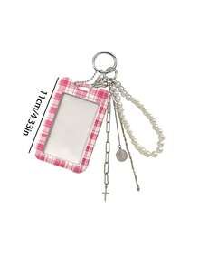 Y2k Colorful Sliding Card Holder Keychain With Pearl Love, Portable Id Badge Holder,Credit Card Holder, Suitable For School/Work/Office/Daily Use - Multicolor - View 11