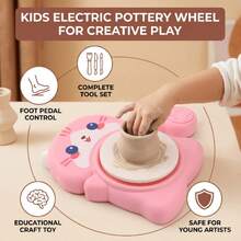 Mini Pottery Wheel Machine Kit For Beginners Kids With Light, Electric Ceramic Wheel With Pedal And Painting Kit, Adjustable Speed, Rotating DIY Tools - Pink - View 7