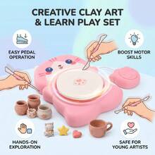 Mini Pottery Wheel Machine Kit For Beginners Kids With Light, Electric Ceramic Wheel With Pedal And Painting Kit, Adjustable Speed, Rotating DIY Tools - Pink - View 5