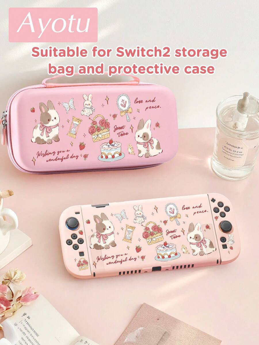 Ayotu مناسب لجهاز Switch 2 الجديد 2025، غلاف وحدة التحكم بنمط الأرنب والوردة والنجمة، مجموعة تشمل بطانية حماية، حقيبة تخزين، بطانية حماية لوحدة التحكم Joy-Con وإكسسوارات متعددة الأنماط الأخرى، خيار مثالي كهدية للعودة إلى المدرسة