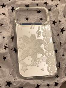 Korean Ins Style Minimalist Glitter Silver Lily Phone Case, Compatible With IPhone 17 Pro Max, Apple 16 Pro Max, 15 Pro, New 16, Cute Shockproof Soft Edge, 15 Pro Music Symbol Lace Design - Multicolor - View 3
