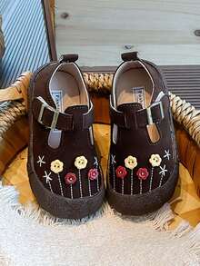 1 Pair Girls' Flat Mary Jane Shoes, Non-Slip Breathable Toddler Walking Shoes, Children Student Shoes Suitable For Spring, Summer, Autumn - Brown - View 10