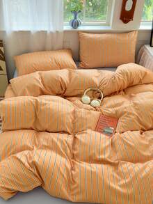 3pcs 100% Polyester 2026 Spring/Summer New Color-Block Striped Duvet Set, 2 Pillowcases + 1 Duvet Cover Set Combination (No Bed Sheet) - Multicolor - View 7